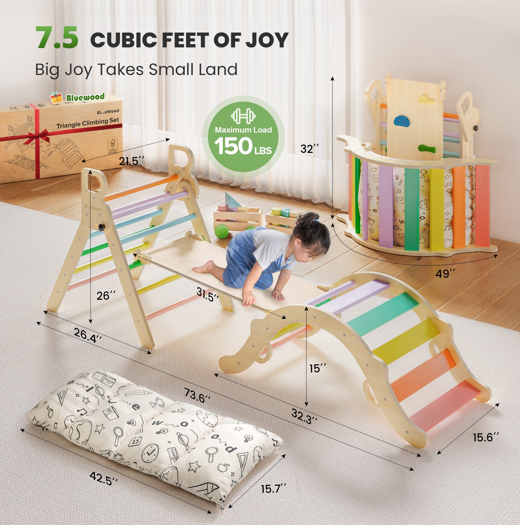 Totsicle- Juego triangular Pikler BlueWood® con cojín *Arcoíris